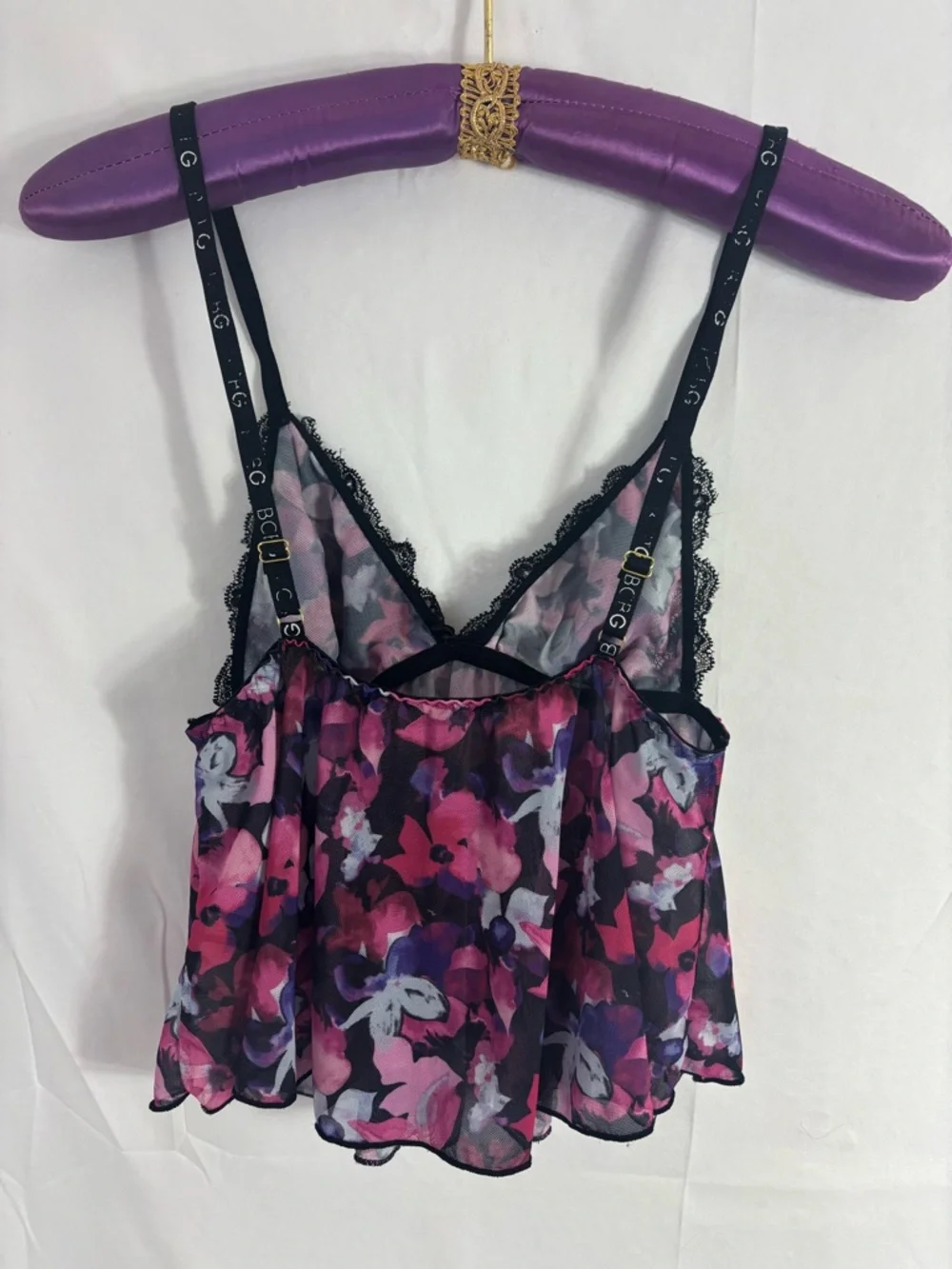 Y2K Black Lace Bust Floral Mesh Babydoll Coquette Fairy Grunge Tank Top Size S-M